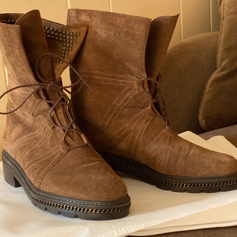 Gorgeous Stuart Weitzman Suede Combat Boots.